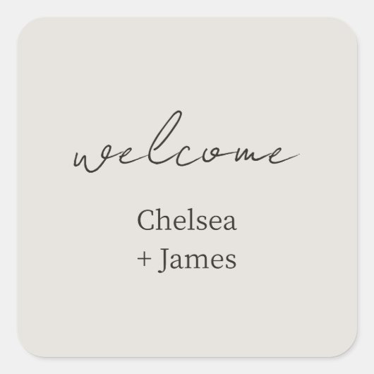 Sticker Carré Gris colombe | Chic Script Bienvenue Mariage (Devant)