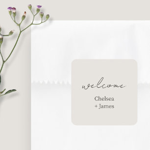 Sticker Carré Gris colombe   Chic Script Bienvenue Mariage