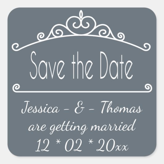 Sticker Carré Gris Enregistrer la date Ardoise Blanc Fiançailles (Devant)