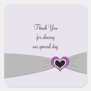 Sticker Carré Gris Sash Purple Mariage de coeur Merci