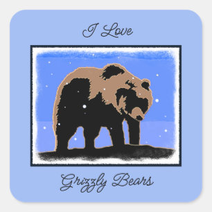 Sticker Carré Grizzly Bear en hiver - Art original de la faune