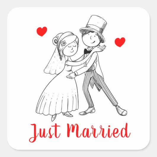 Sticker Carré Groom Mariée Mariée Vintage Noire Blanc (Devant)