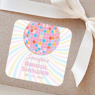 Sticker Carré Groovy Rétro Boule à Facettes Rose Soirée de Maria