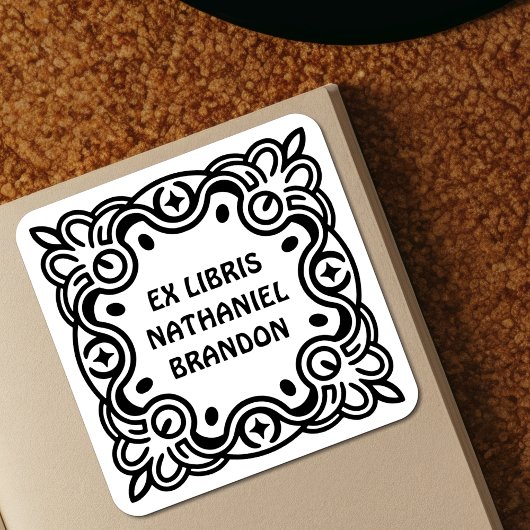 Sticker Carré Groovy Swirls Ex Libris Bookplate Labels - Custom
