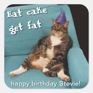 Sticker Carré Gros chat assis en chaise violet Casquette d'anniv