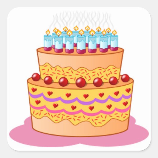 Sticker Carré Gros gâteau d'anniversaire (Devant)