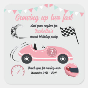 Sticker Carré Grossissant Deux Voiture De Course Rose Festive Ra