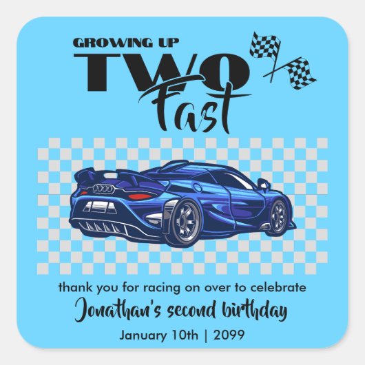 Sticker Carré Grossissant Jusqu'À Rapide 2e anniversaire Blue Sp (Devant)