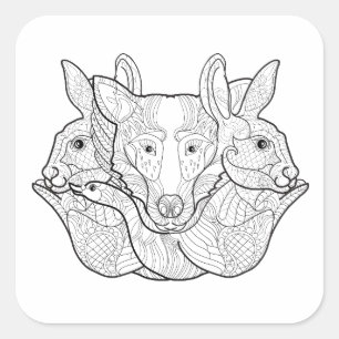 Sticker Carré Group Animal Doodle