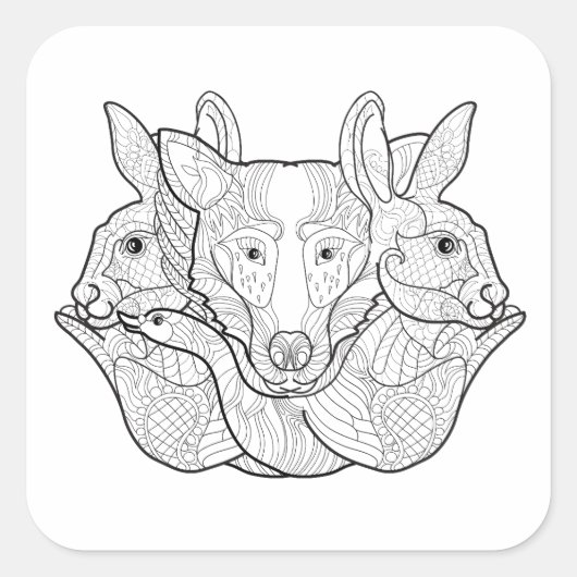 Sticker Carré Group Animal Doodle (Devant)