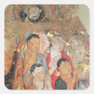 Sticker Carré Groupe de moines et de bouddha