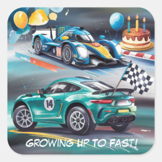 Sticker Carré Growing Up To Fast Boy Birthday Party