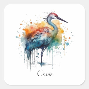 Sticker Carré Grue gracieuse : Aquarelle, coutume