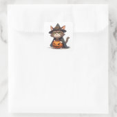 Sticker Carré Grumpy Cat et Jack O Lantern ami Halloween 🎃 (Sac)