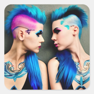Sticker Carré Grunge Goth Amour lesbien   Couple AI Art