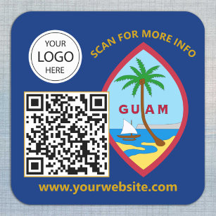 Sticker Carré Guam QR Code, Logo, Drapeau guaméen
