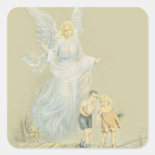 Sticker Carré Guardian Angel veille sur les enfants