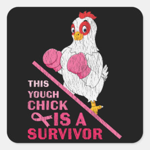 Sticker Carré Guerrière drôle survivante du cancer du sein fille