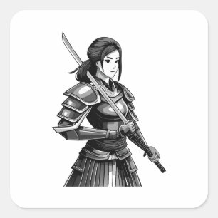 Sticker Carré guerrière samouraï japonaise - femme
