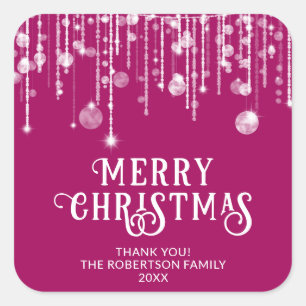 Sticker Carré Guirlandes de lumières roses pour fête de Noël