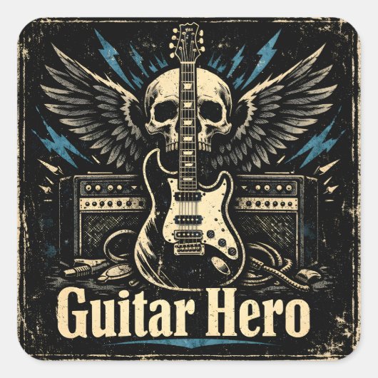 Sticker Carré Guitar Hero – Rock Player Icon (Devant)