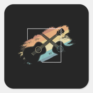 Sticker Carré Guitare acoustique vintage Silhouette Musicien Hip