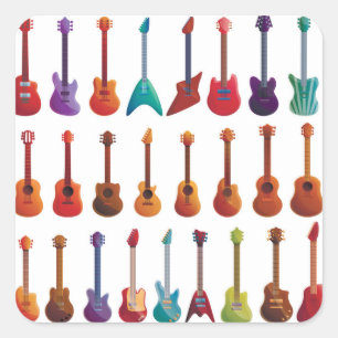 Sticker Carré Guitare de style dessin animé