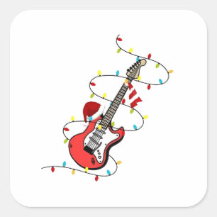 Sticker Carré Guitare électrique Santa Claus Musique Noël Amant