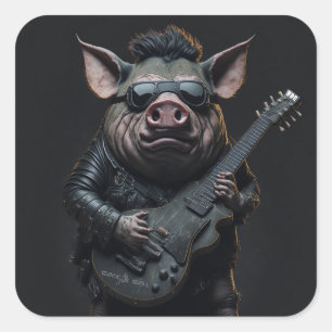 Sticker Carré Guitare Métal de Cochon I Ham Rock & Roll Musicien