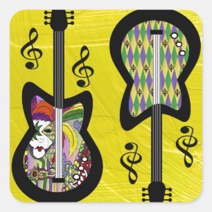 Sticker Carré Guitares colorées de Mardi Gras