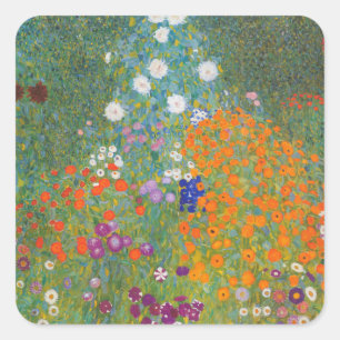 Sticker Carré Gustav Klimt Fleur Jardin Cottage Nature