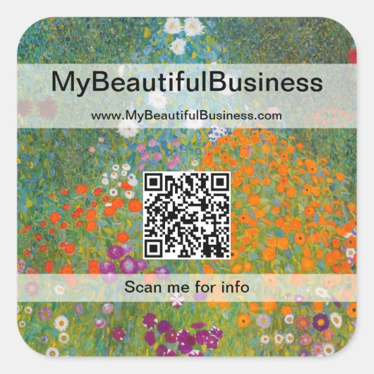 Sticker Carré Gustav Klimt - Jardin des fleurs Code QR (Devant)
