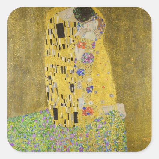 Sticker Carré Gustav Klimt - Le baiser (Devant)