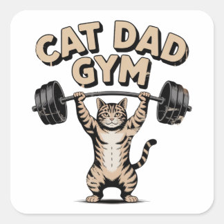 Sticker Carré Gym pour chat drôle pour papa