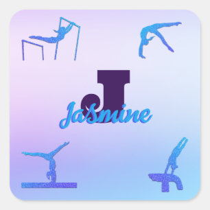 Sticker Carré Gymnastique féminine Monogramme bleu violet person