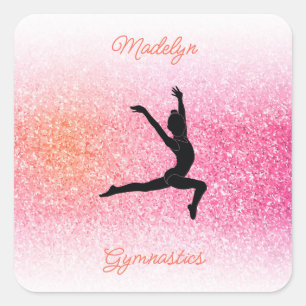 Sticker Carré Gymnastique fille en Gymnaste Léotard rose Tangeri