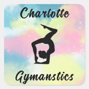 Sticker Carré Gymnastique Pastel Rose Bleu Jaune Personnalisé