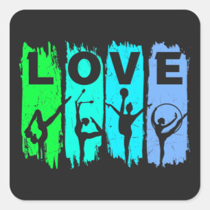 Sticker Carré Gymnastique rythmique Amour en vert et Aqua