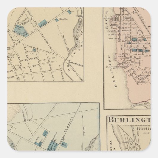 Sticker Carré Haddonfield, Gloucester City, Burlington (Devant)