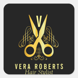 Sticker Carré Hair Stylist Gold Ciseau & Beauté Design de salon