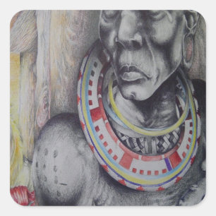 Sticker carré Hakuna Matata avec Lions- Masai