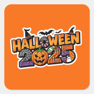 Sticker Carré Halloween 2025 Magie – Citrouille festive