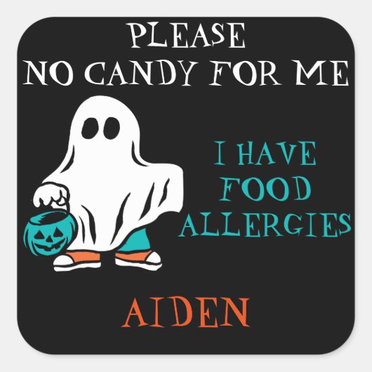 Sticker Carré Halloween Allergy Alert Ghost Ne pas nourrir les e (Devant)