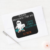 Sticker Carré Halloween Allergy Alert Ghost Ne pas nourrir les e (Enveloppe)