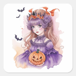 Sticker Carré Halloween Aquarelle Princesse