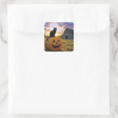 Sticker Carré Halloween Black Cat On Pumpkin Hay Bale (Sac)