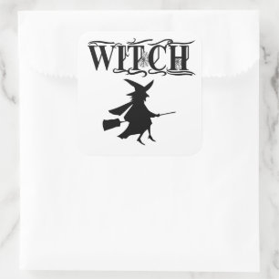 Sticker Carré Halloween Black Wicked Flying Witch
