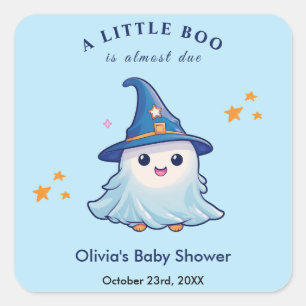 Sticker Carré Halloween Bleu Un Petit Baby shower Boo