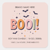Sticker Carré Halloween "BOO !" Bougie | Bats mignons Pastel (Devant)