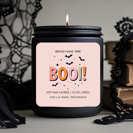 Sticker Carré Halloween "BOO !" Bougie | Bats mignons Pastel
